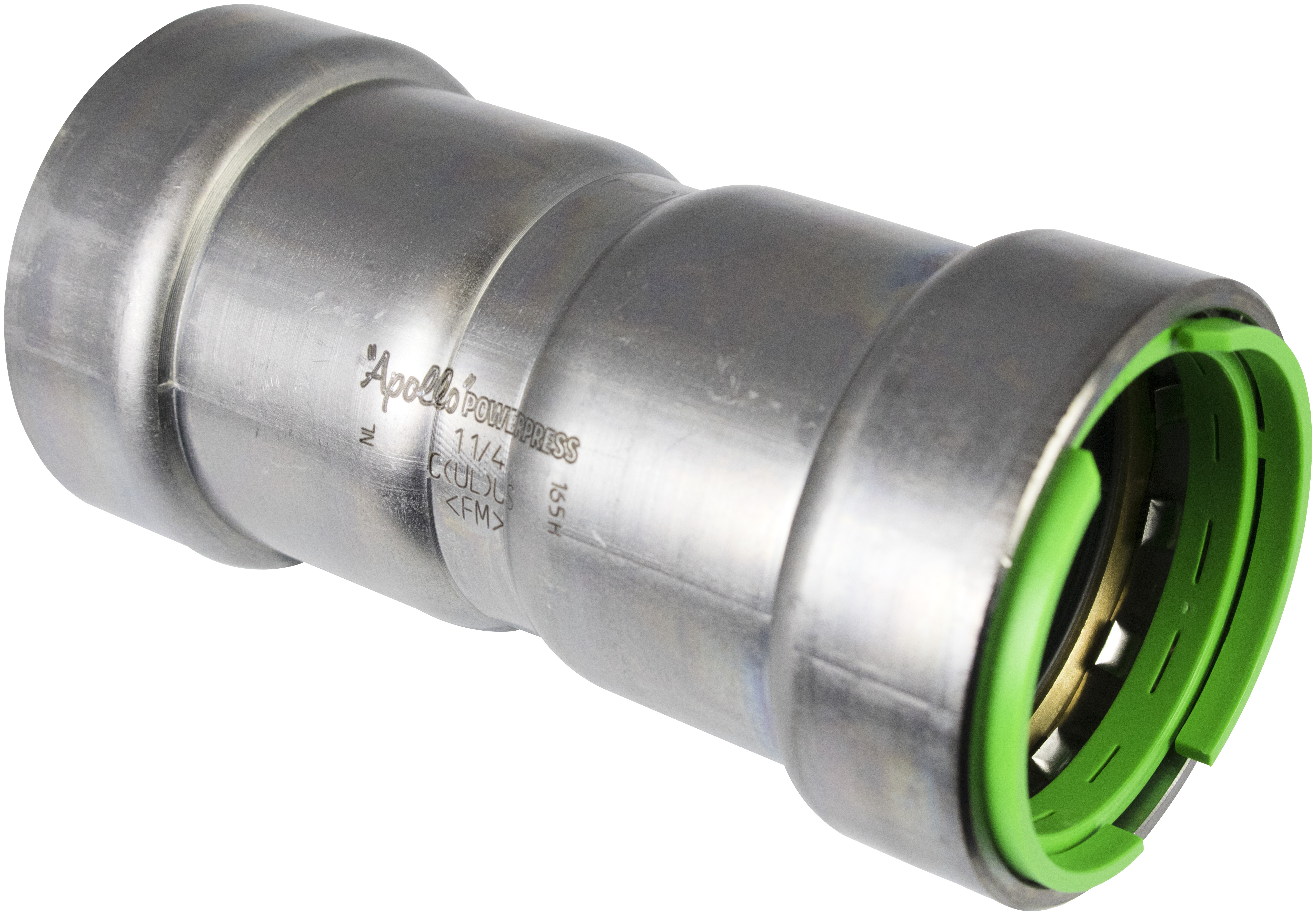 1 APOLLO POWERPRESS COUPLING - WITH STOP -  P X P -  1 -  CARBON STEEL (ZNNI COATED) -  EPDM SEALING ELEMENT -  VISUAL CONTROL RING TECHNOLOGY (GREEN) -  MODEL NO. 400